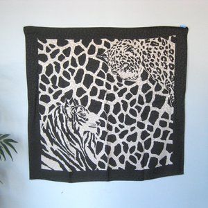 Black Gray Scarf animal print jacquard 34" square Lion Leopard